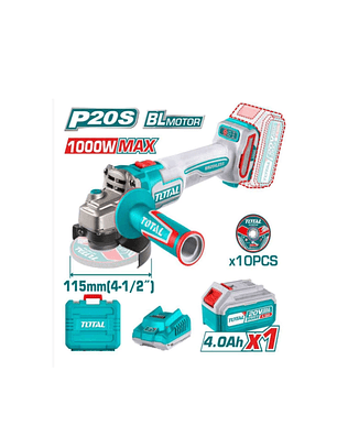 Esmeril Angular Inalambrico 20v con Batería 4ah + 10 Discos TAGLI271531 TOTAL