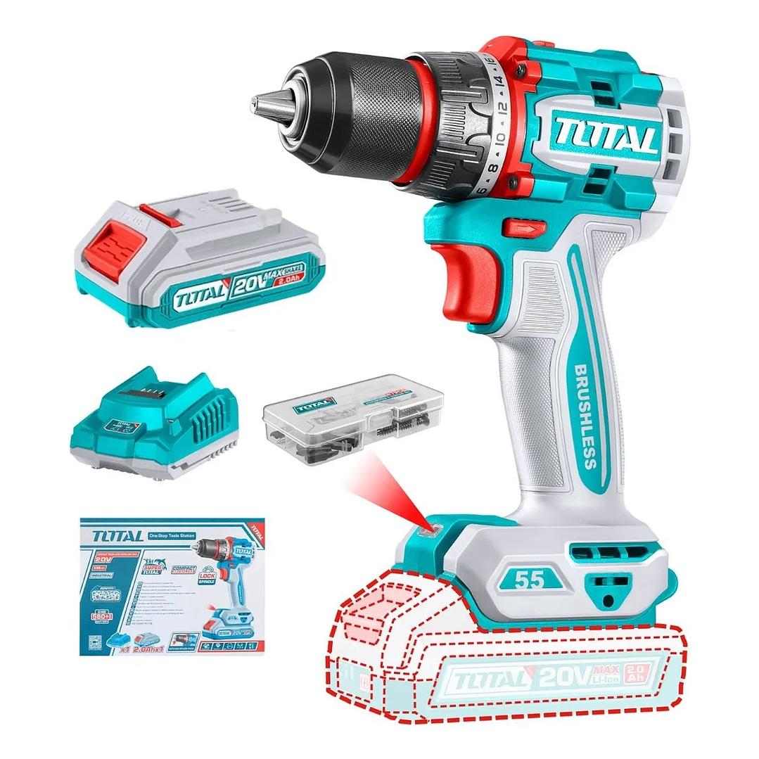 Taladro Atornillador 55nm 1/2 Bateria 20v Total Tdli205582  1