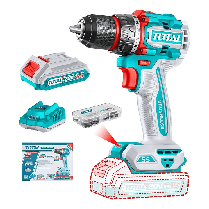 Taladro Atornillador 55nm 1/2 Bateria 20v Total Tdli205582  1