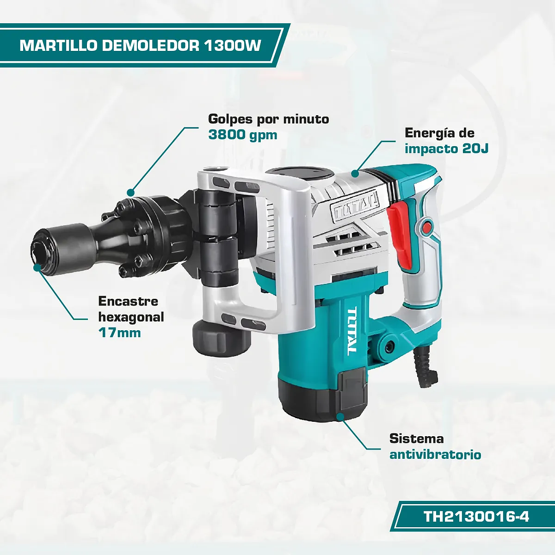 Martillo Cincelador Sds Hex 1300w 20j Total Th213006 Color Multicolor 3