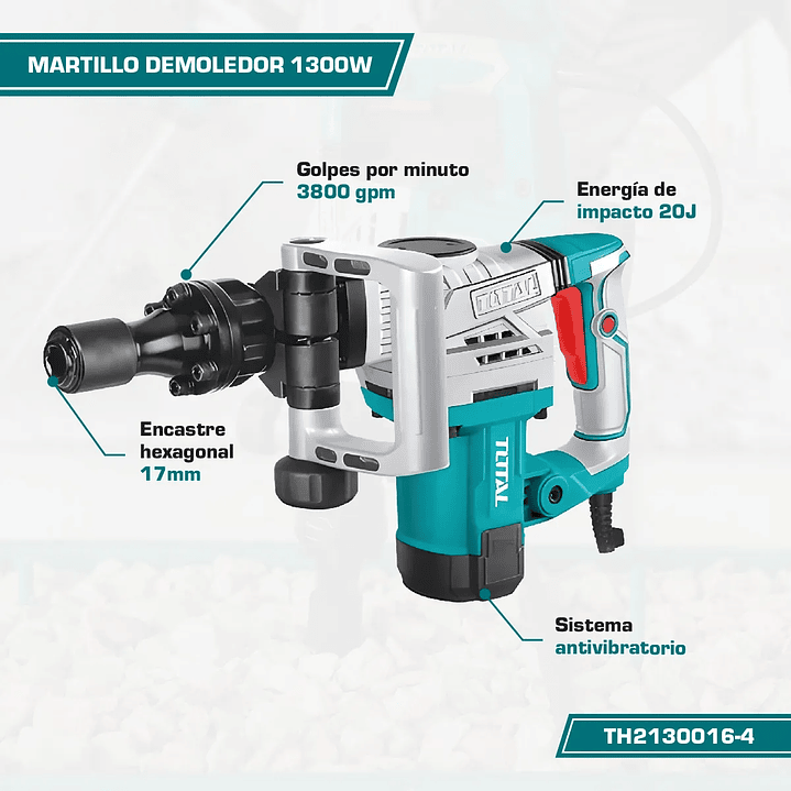 Martillo Cincelador Sds Hex 1300w 20j Total Th213006 Color Multicolor 3