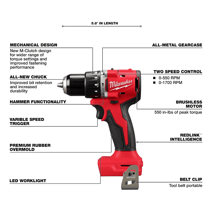 Kit taladro percutor y atornillador de impacto milwaukee 18v 3610-259 3