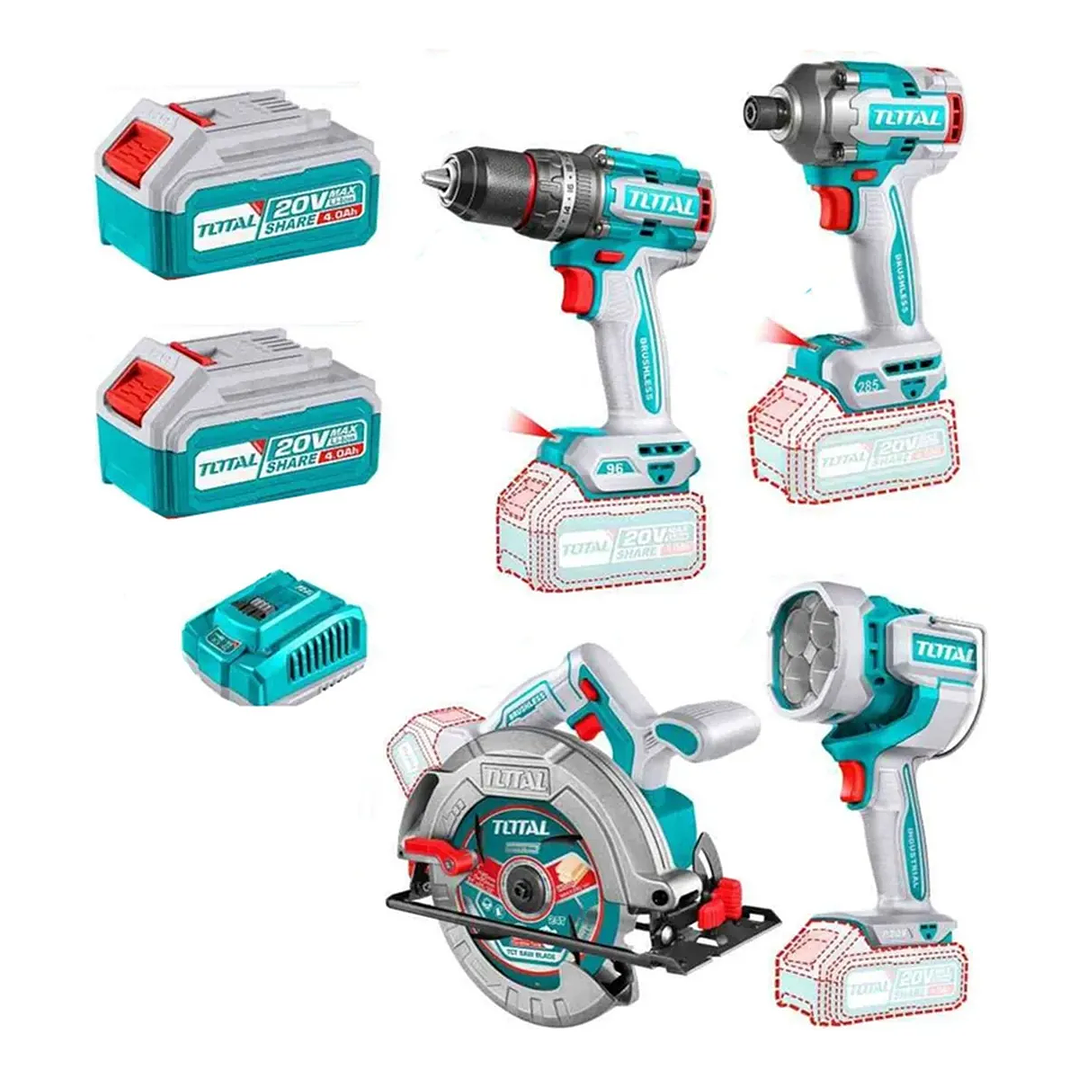 Taladro+ Atornillador+ Sierra Circular+ Lampara 20v Total TOSLI241297 1