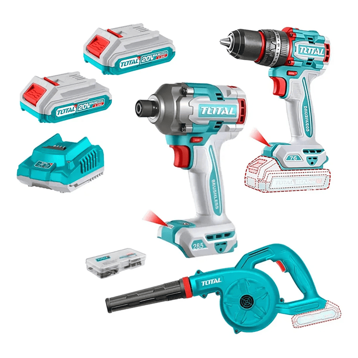 TOTAL COMBO 3PCS TOSLI250182 TALADRO +ATORNILLADOR+SOPLADOR 1