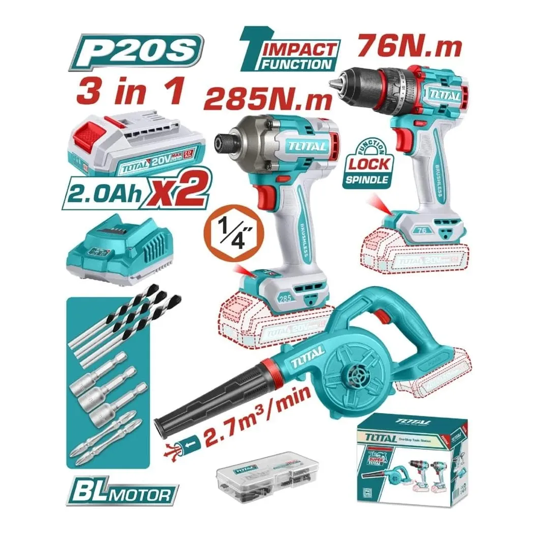 TOTAL COMBO 3PCS TOSLI250182 TALADRO +ATORNILLADOR+SOPLADOR 2