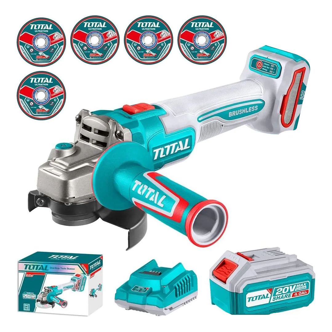Esmeril Angular Total 20v Inalámbrico 4.0ah Carg + 5 Discos TAGLI261521 1