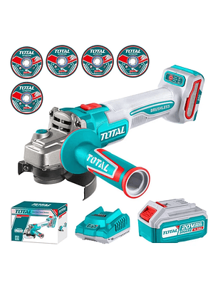 Esmeril Angular Total 20v Inalámbrico 4.0ah Carg + 5 Discos TAGLI261521