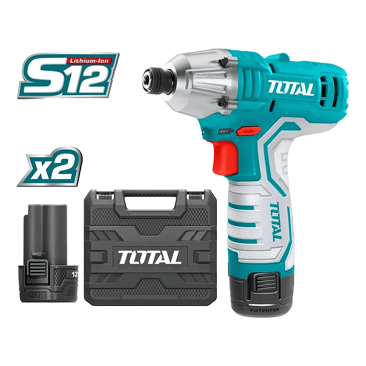Atornillador De Impacto Inalambrico 1/4 12v+2bat+ Carg Total TIRLI1201 2
