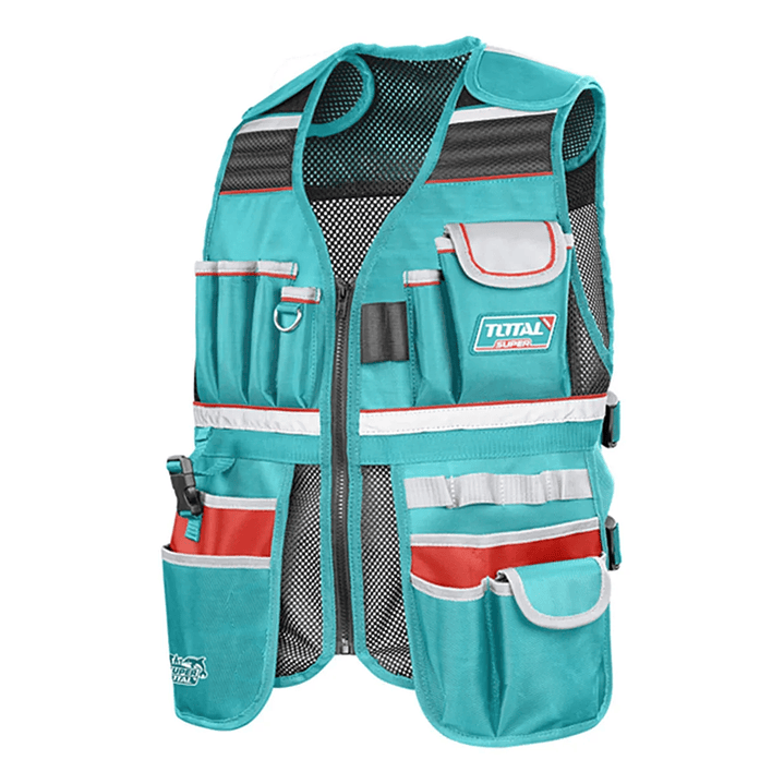 Bolso Portaherramientas Total Ttvt16025 Color Turquesa De Poliéster Malla De Aire 1