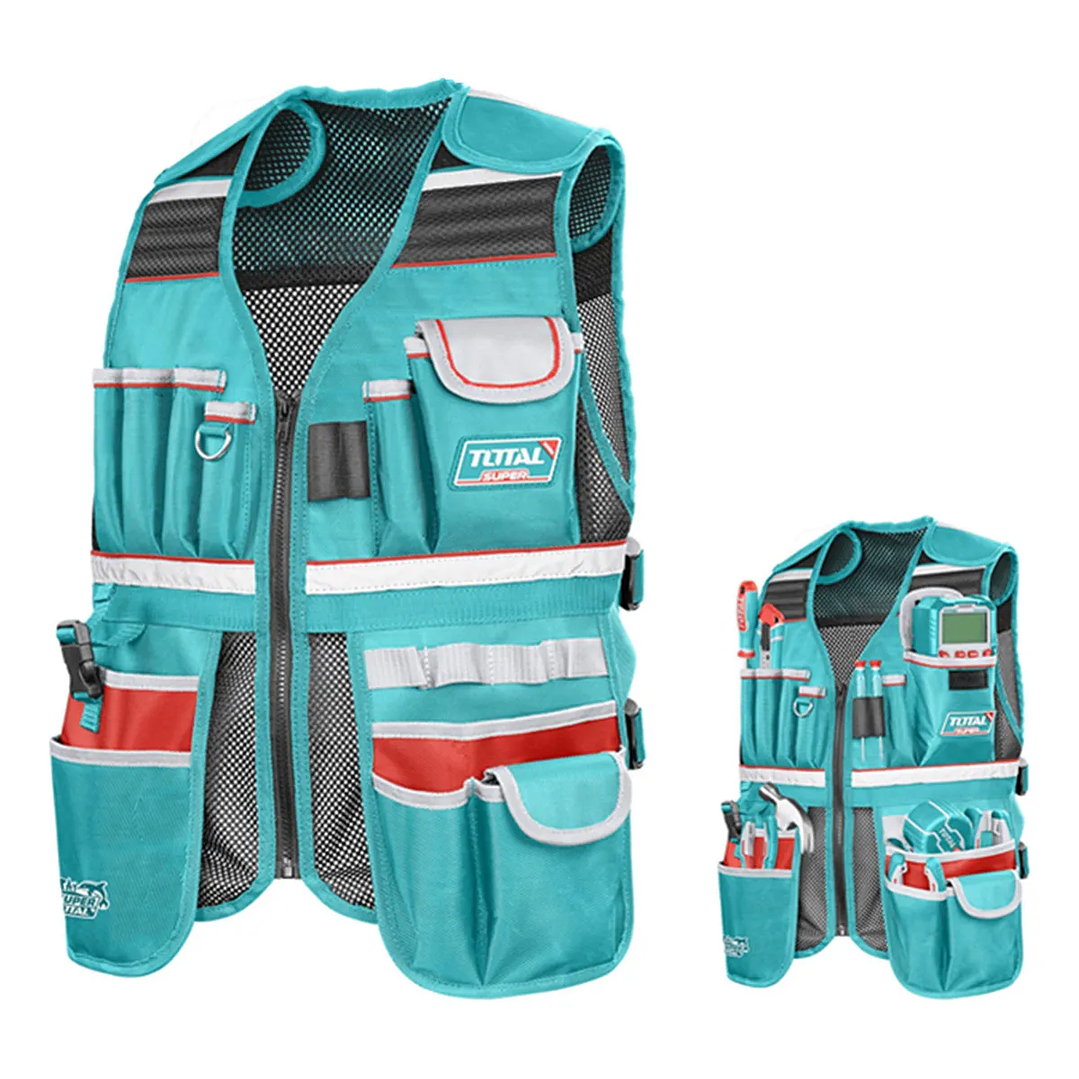 Bolso Portaherramientas Total Ttvt16025 Color Turquesa De Poliéster Malla De Aire 2