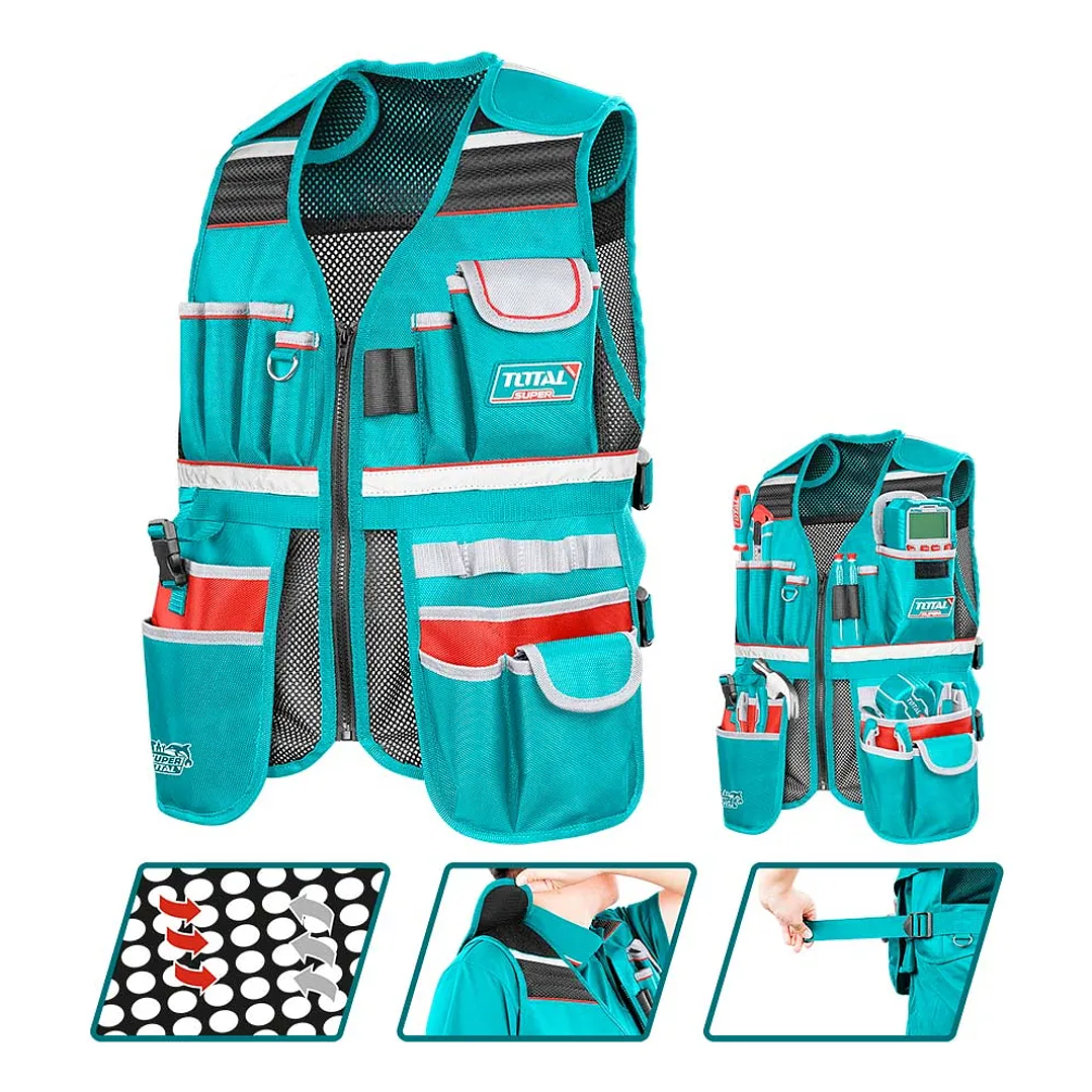 Bolso Portaherramientas Total Ttvt16025 Color Turquesa De Poliéster Malla De Aire 3