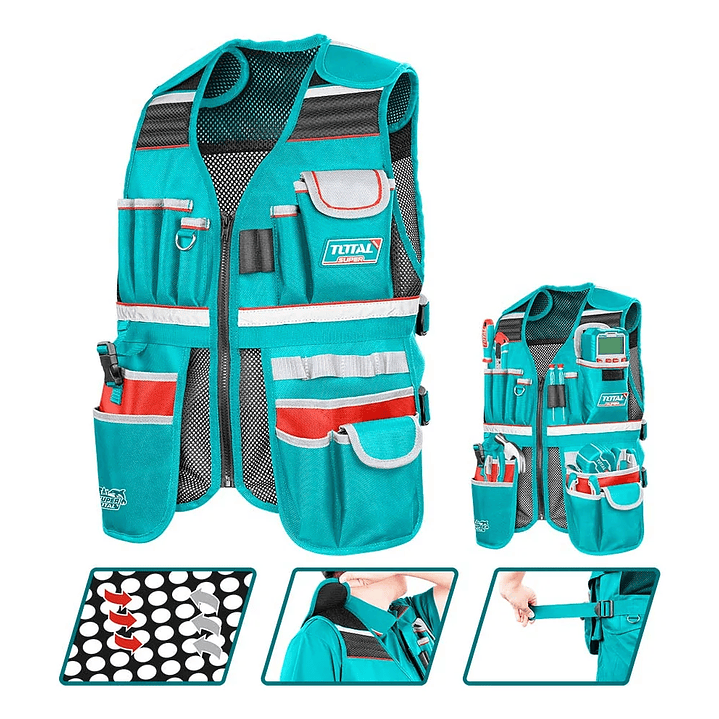 Bolso Portaherramientas Total Ttvt16025 Color Turquesa De Poliéster Malla De Aire 3