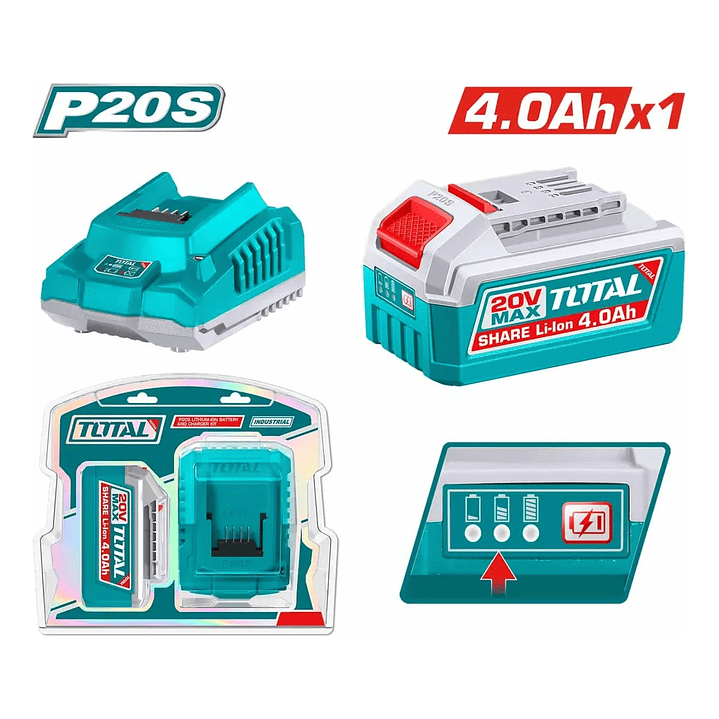 Pack Set Bateria 20v 4ah Y Cargador Total 20v Tfbcpk1012 1