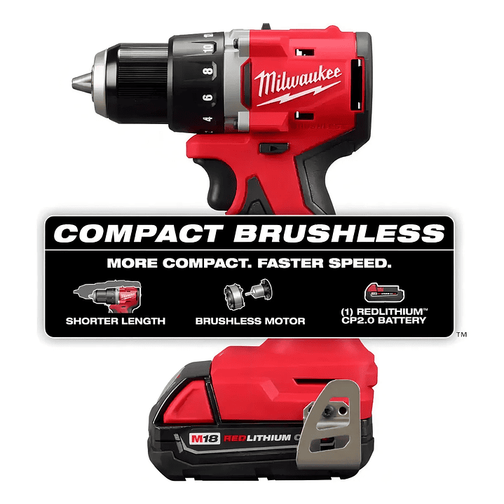 Taladro Atornillador 1/2 M18 Compacto Milwaukee Kit 3601-21p 3