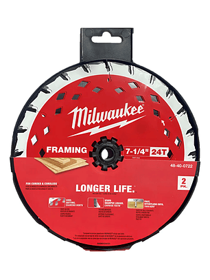 Pack 2 Discos Sierra Circular 7-1/4 24 Milwaukee 48-40-0722 