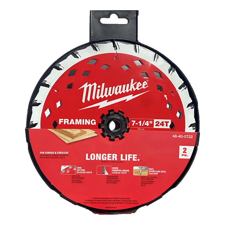 Pack 2 Discos Sierra Circular 7-1/4 24 Milwaukee 48-40-0722  1