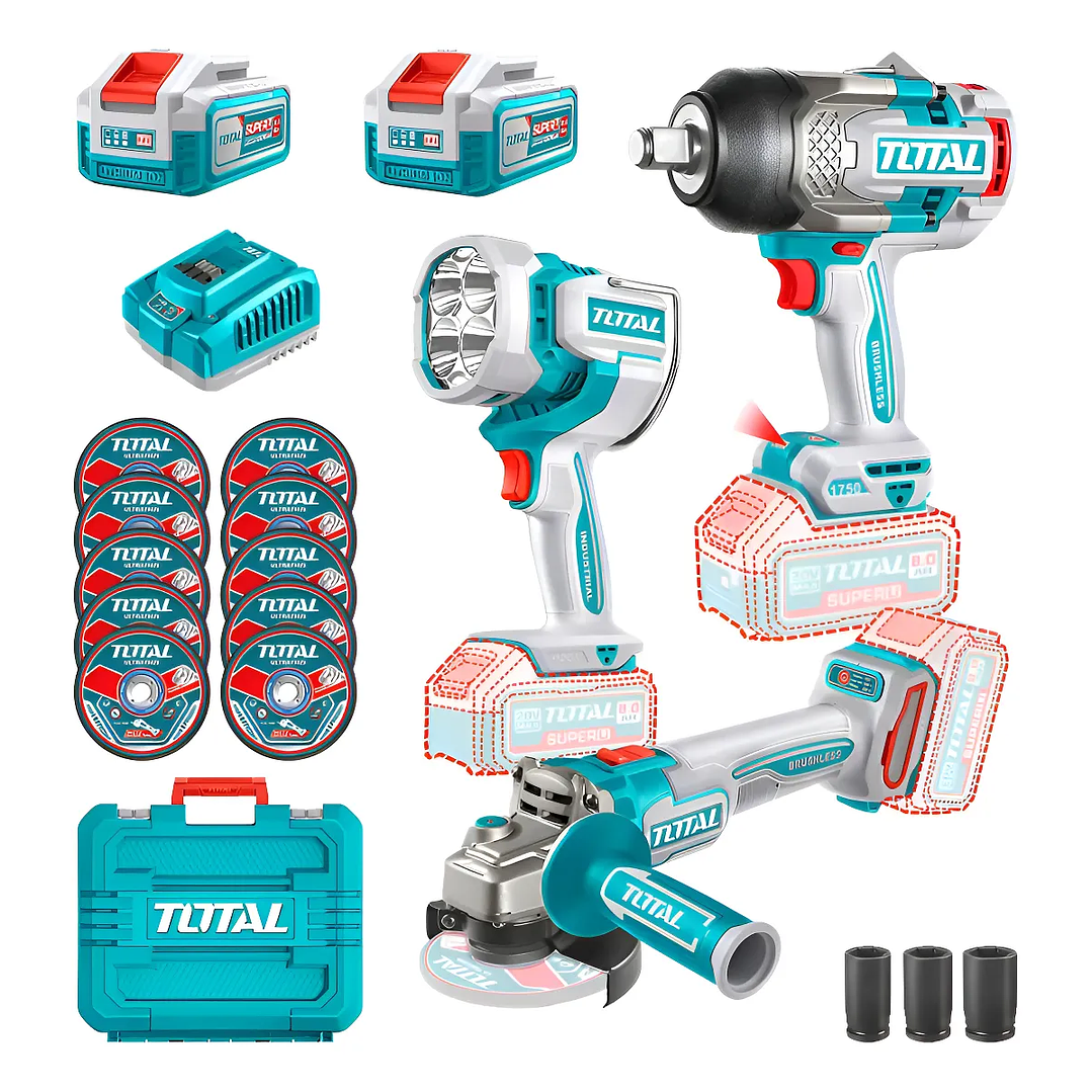 Kit Llave Impacto 1750nm + Esmeril 1000wmax + Linterna Total 1