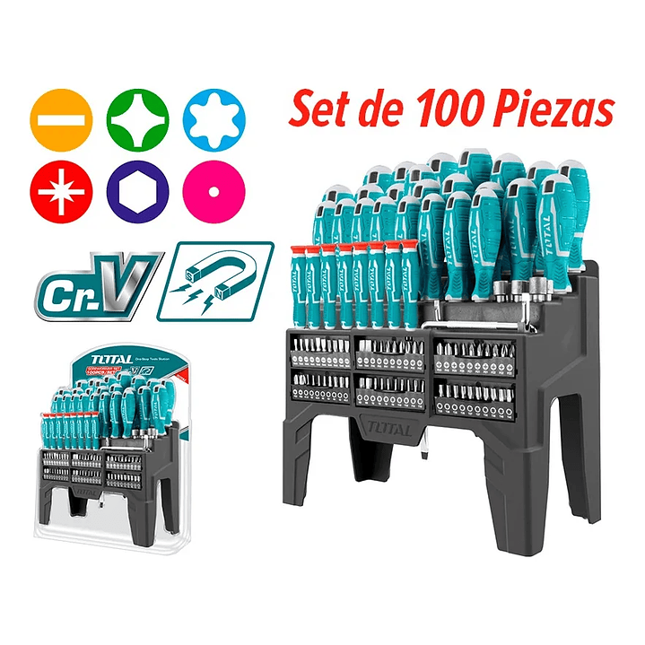 Set De Destornilladores + Puntas 100 Piezas Total 1