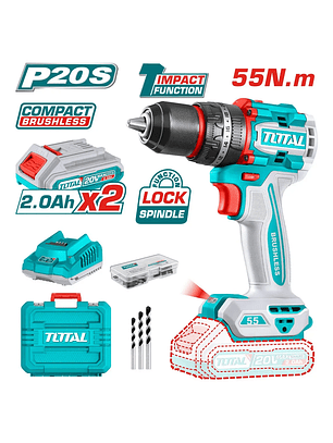 Taladro Percutor Y Atornillador 55nm 1/2 Bateria 20v Total TIDLI20558-7