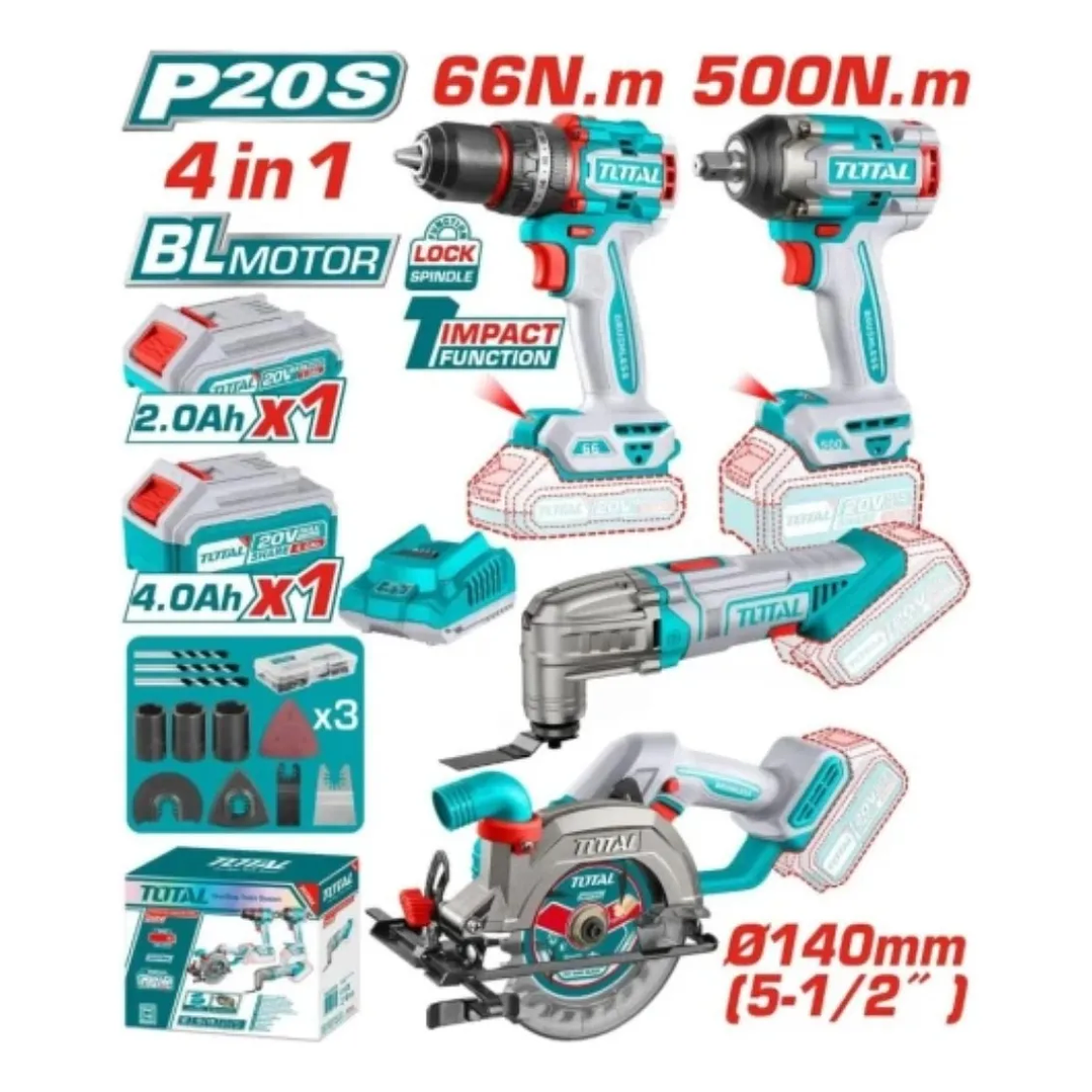 Taladro 66nm + Llave Impacto 500nm + Sierra + Herramienta Oscilante 20v 1