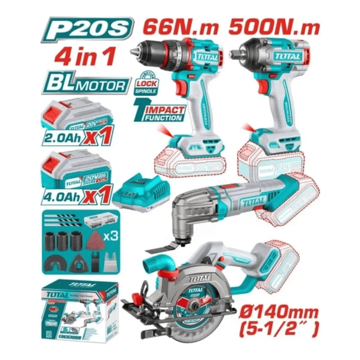 Taladro 66nm + Llave Impacto 500nm + Sierra + Herramienta Oscilante 20v 1