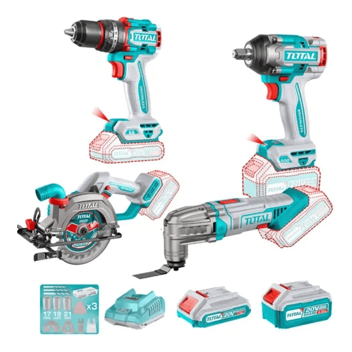 Taladro 66nm + Llave Impacto 500nm + Sierra + Herramienta Oscilante 20v 2