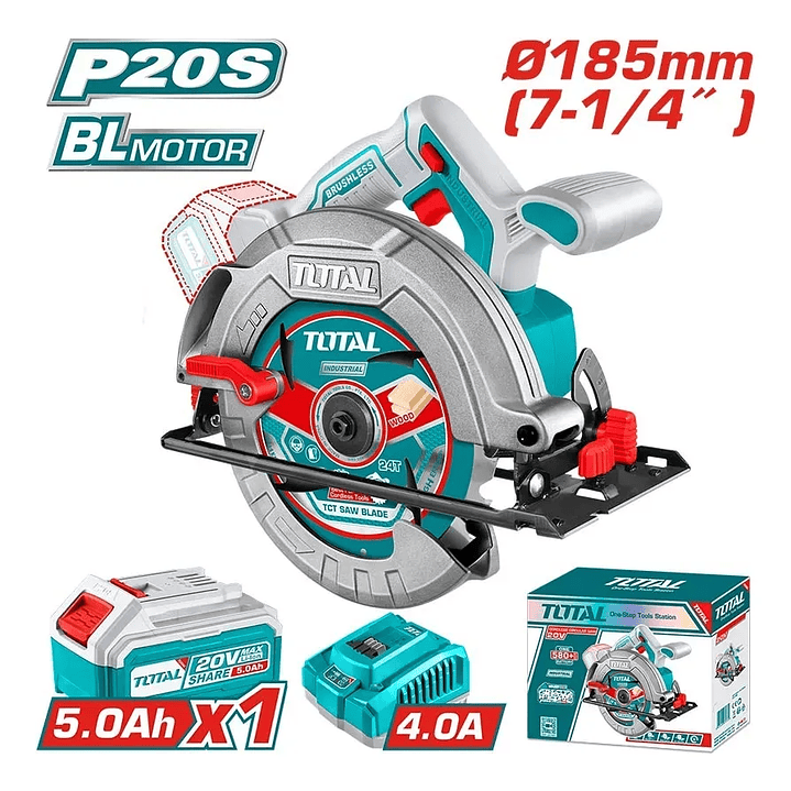 Sierra Circular Inal 185mm 20v + Batería 5AH Y Cargador Tsli1851 1