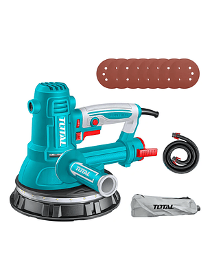 Lijadora De Yeso Total 850w Industrial, Diámetro 180mm, Luz Led 360º, Velocidad Variable, 6 Niveles - Incluye 8 Lijas, Bolsa Recolectora De Polvo Y Bolso De Transporte - Tdws10508