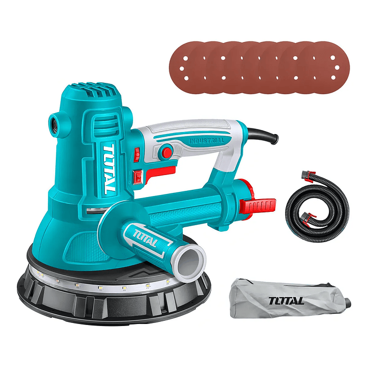 Lijadora De Yeso Total 850w Industrial, Diámetro 180mm, Luz Led 360º, Velocidad Variable, 6 Niveles - Incluye 8 Lijas, Bolsa Recolectora De Polvo Y Bolso De Transporte - Tdws10508 2