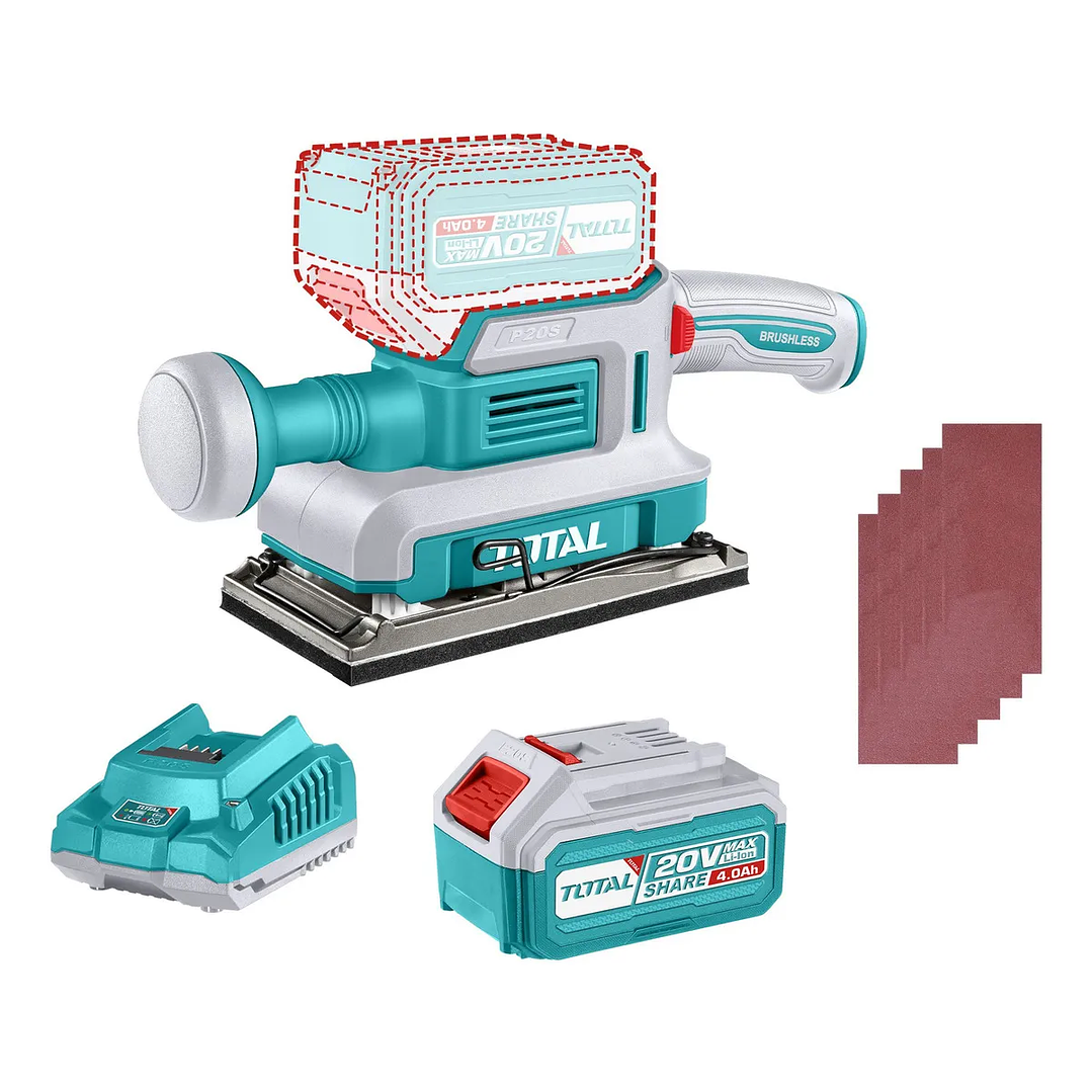 Lijadora Orbital Inalámbrica Total 20v Industrial - Motor Brushless, Base 180x90mm - Con 1 Batería 4.0ah Litio-ion, Cargador Y 5 Lijas - Tfsli20311 1