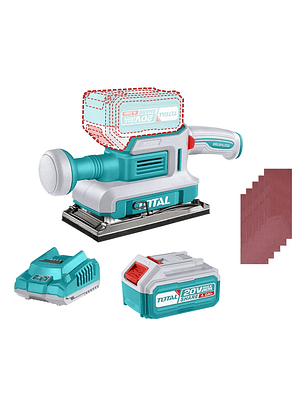Lijadora Orbital Inalámbrica Total 20v Industrial - Motor Brushless, Base 180x90mm - Con 1 Batería 4.0ah Litio-ion, Cargador Y 5 Lijas - Tfsli20311