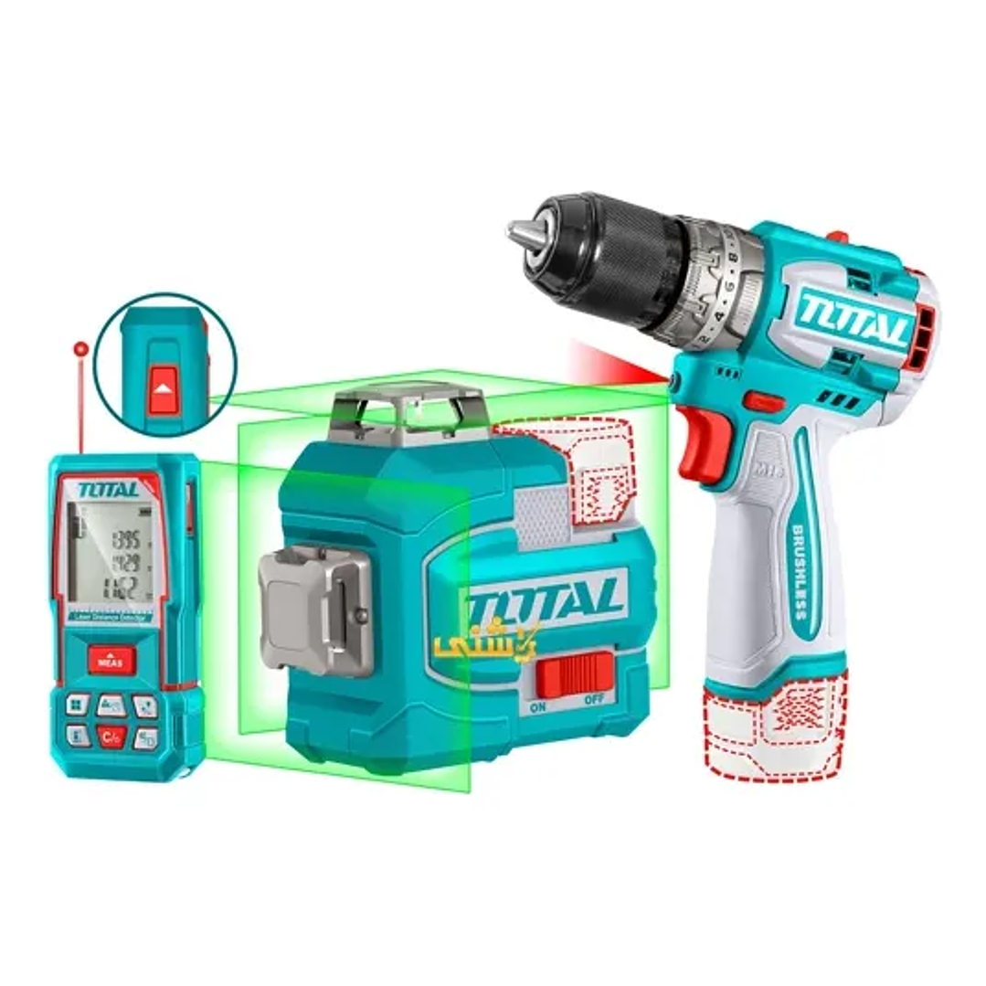 Combo Taladro + Nivel Láser 16v + Medidor Distancia Total TOSLI250101 1