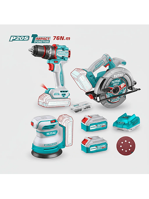 Combo Total Sierra circular +lijadora + taladro percutor 3pcs Tosli250181