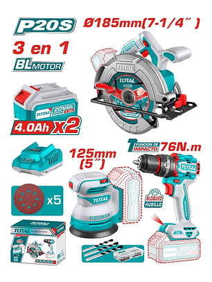 Combo Total Sierra circular +lijadora + taladro percutor 3pcs Tosli250181