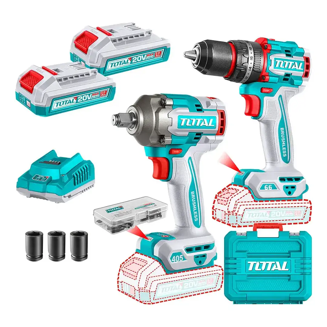 Kit Taladro Percutor 66nm + Llave Impacto 405nm 20v + Total 2