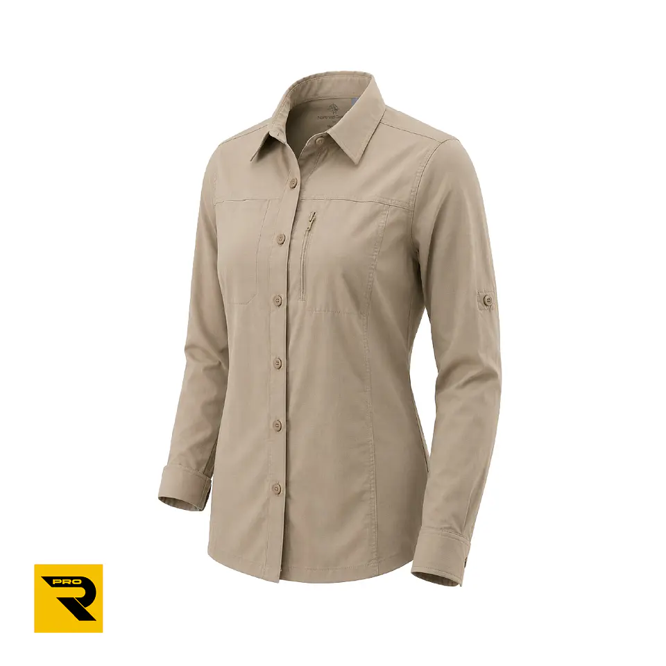 Camisa Técnica Retardante Químico Nylon Ripstop Beige Mujer Saharia 1