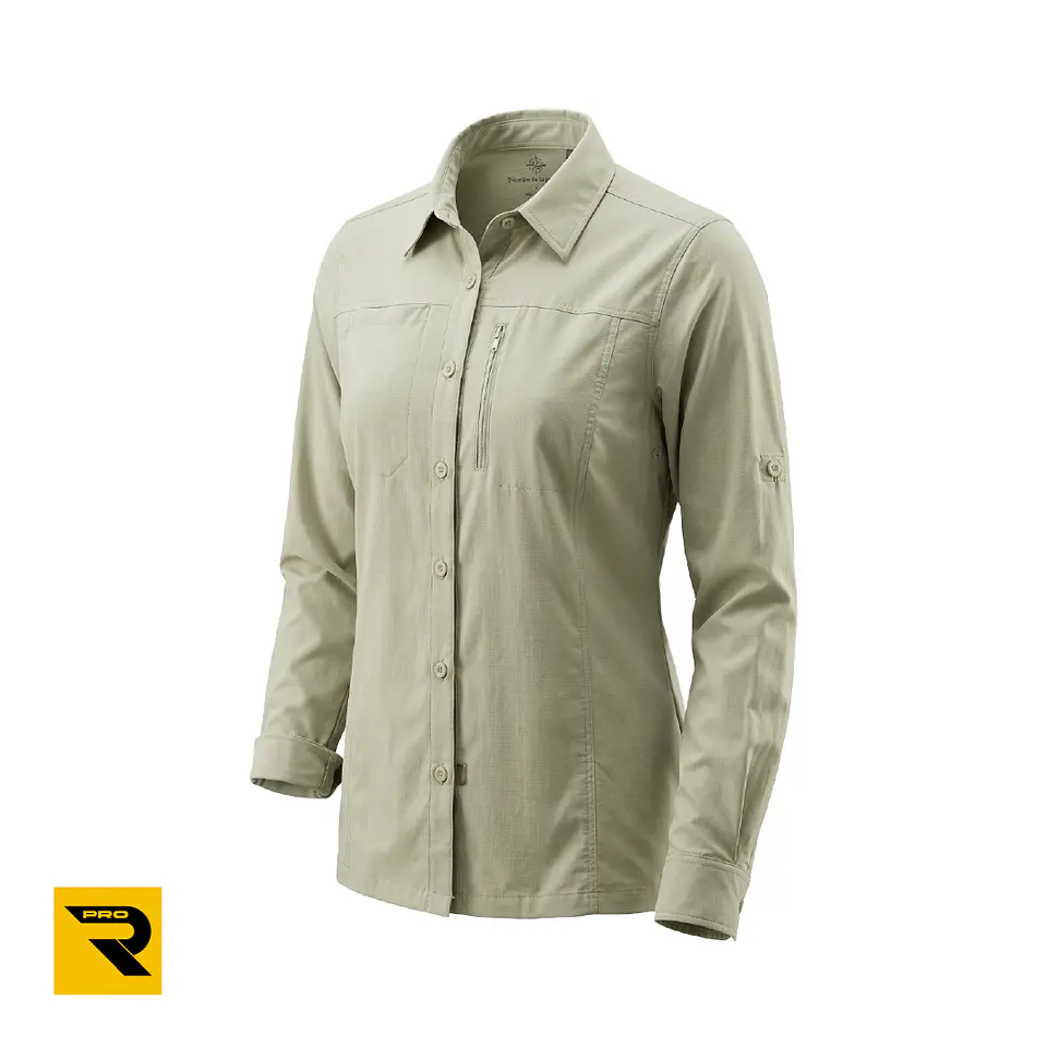 Camisa Técnica Retardante Químico Nylon Ripstop Verde Mujer Saharia 1