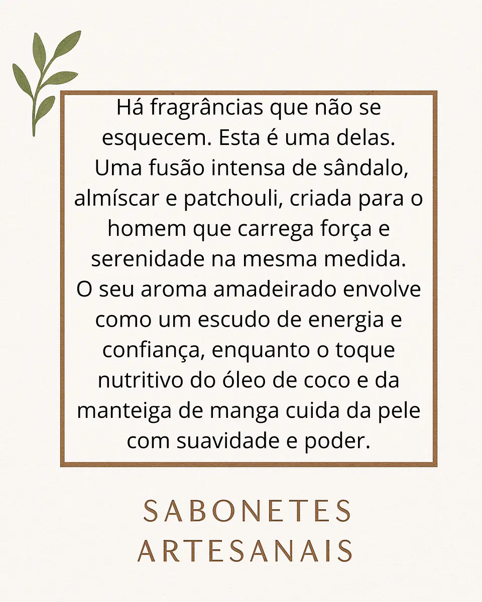 Sabonete Masculino de Sândalo, Almíscar & Patchouli Com Óleo de Coco e Manteiga de Manga 2