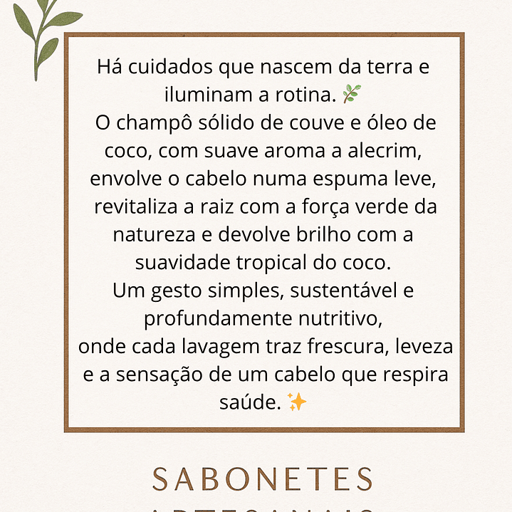Champô Sólido Artesanal com Extrato de Couve, Óleo de Coco & alecrim 3