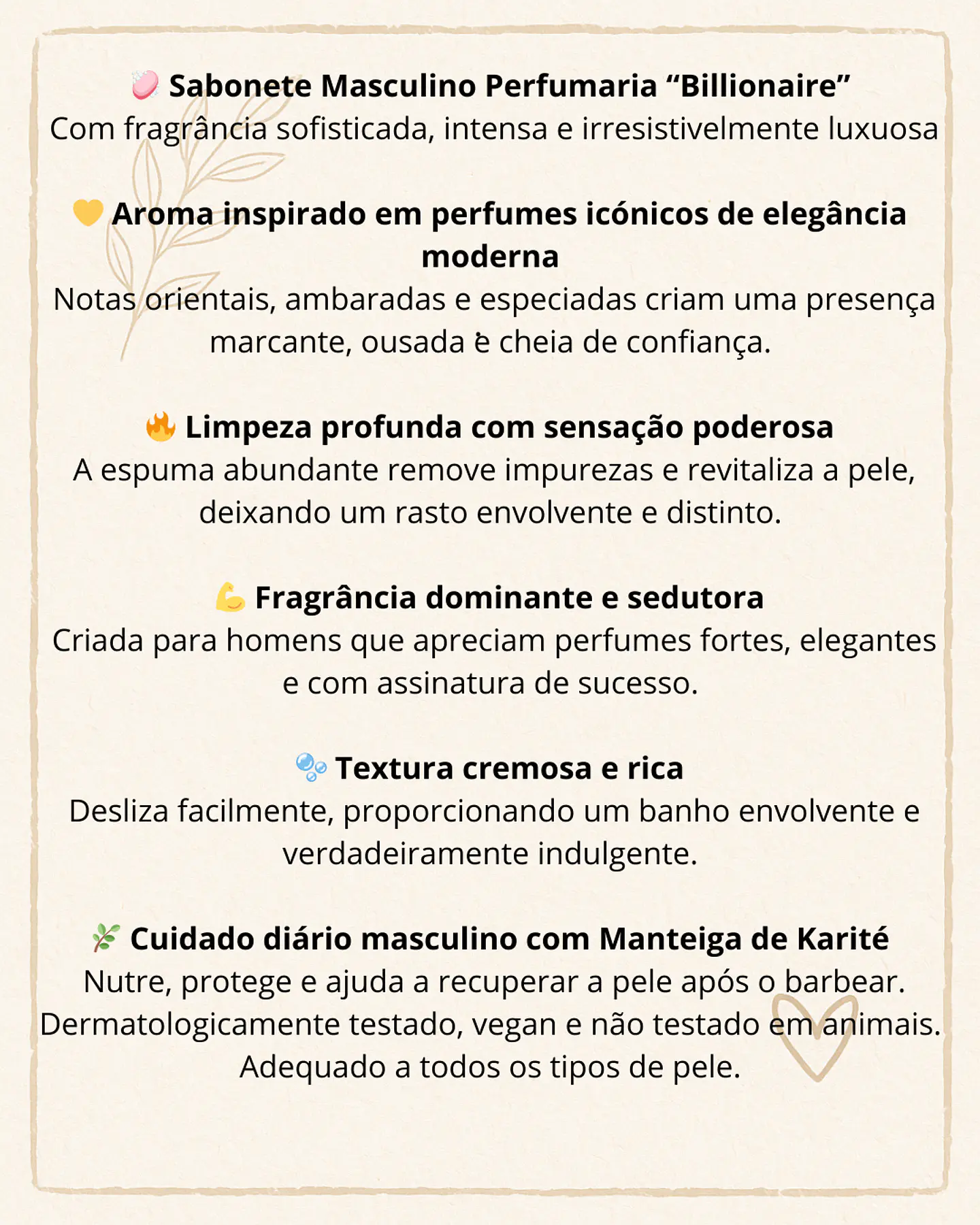 Sabonete Masculino Perfumaria “Billionaire” com manteiga de Karité 2