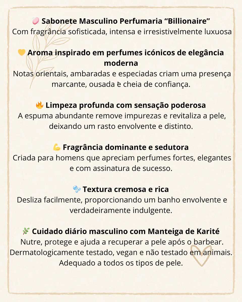 Sabonete Masculino Perfumaria “Billionaire” com manteiga de Karité 2