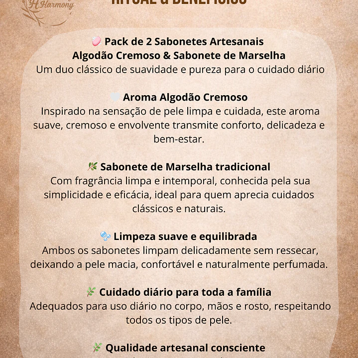 Pack de 2 Sabonetes Artesanais  Algodão Cremoso & Sabonete de Marselha 2