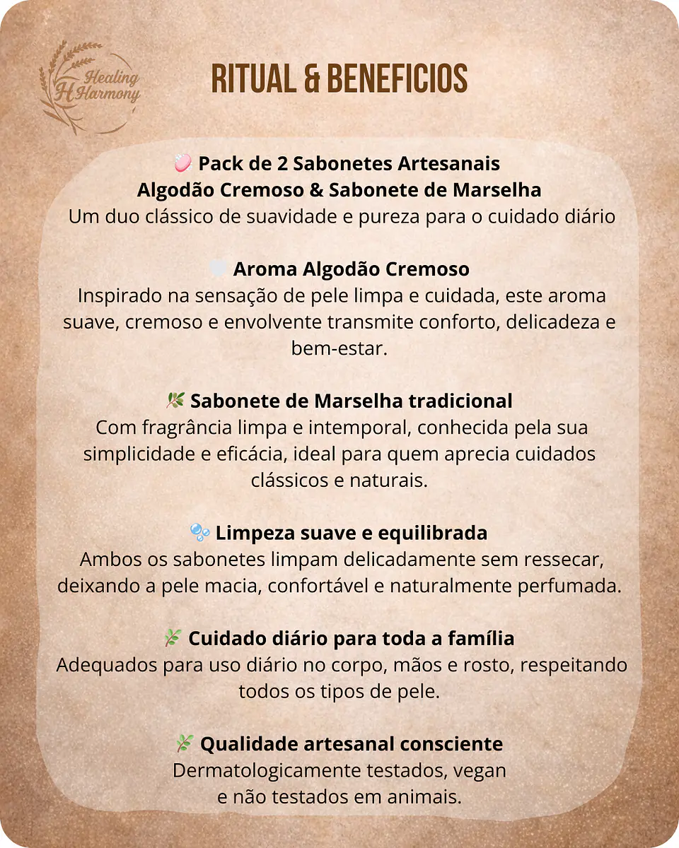 Pack de 2 Sabonetes Artesanais  Algodão Cremoso & Sabonete de Marselha 2