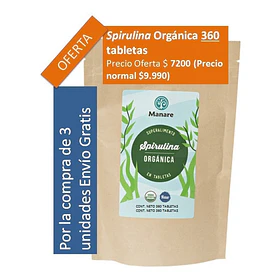 Manare - Spirulina Orgánica 360 Tabletas