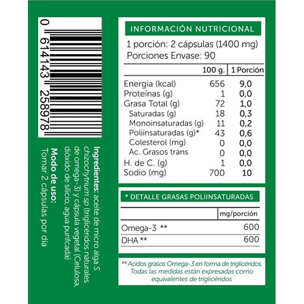 Wellplus Omega-3 Vegano 180 Cápsulas 3