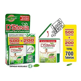 D'stevia - 700 Tabletas.  Envase 500 + Repuesto 200