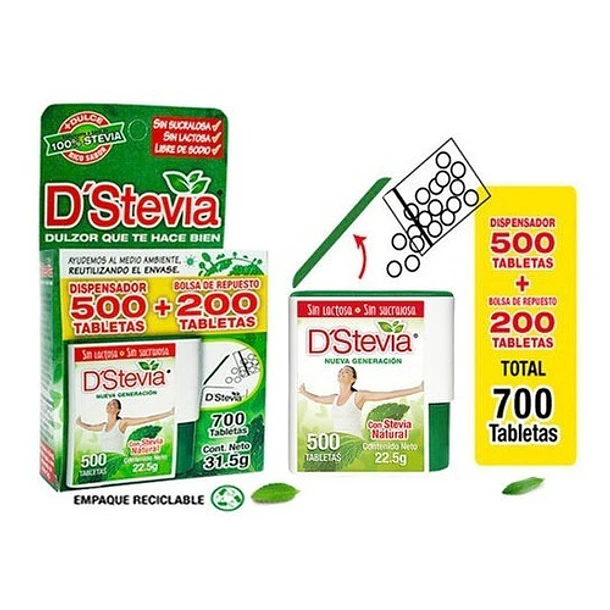D'stevia - 700 Tabletas.  Envase 500 + Repuesto 200 1