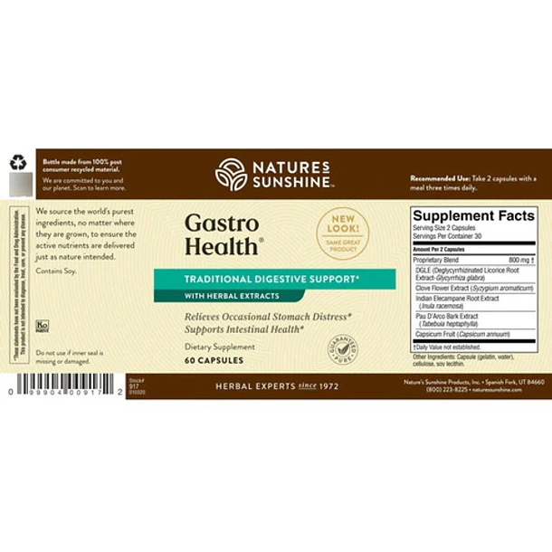 Natures Sunshine - Gastro Health 60 Cápsulas 2