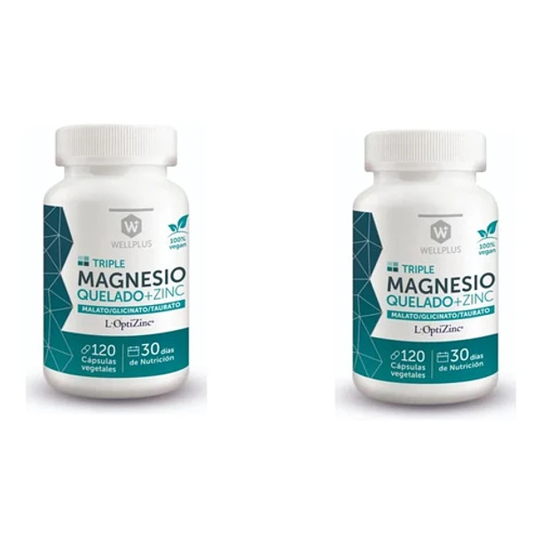 Magnesio Quelado Triple+zinc Wellplus 120 Cápsulas X 2 Un. 1
