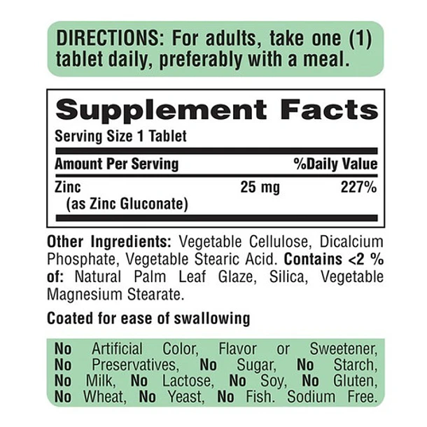 Puritan's Pride - Zinc Gluconato 25mg 100 Tabletas  4
